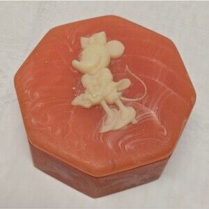 Vintage Disney Soap Stone Minnie Mouse Octagon Coral Jewelry Trinket Box